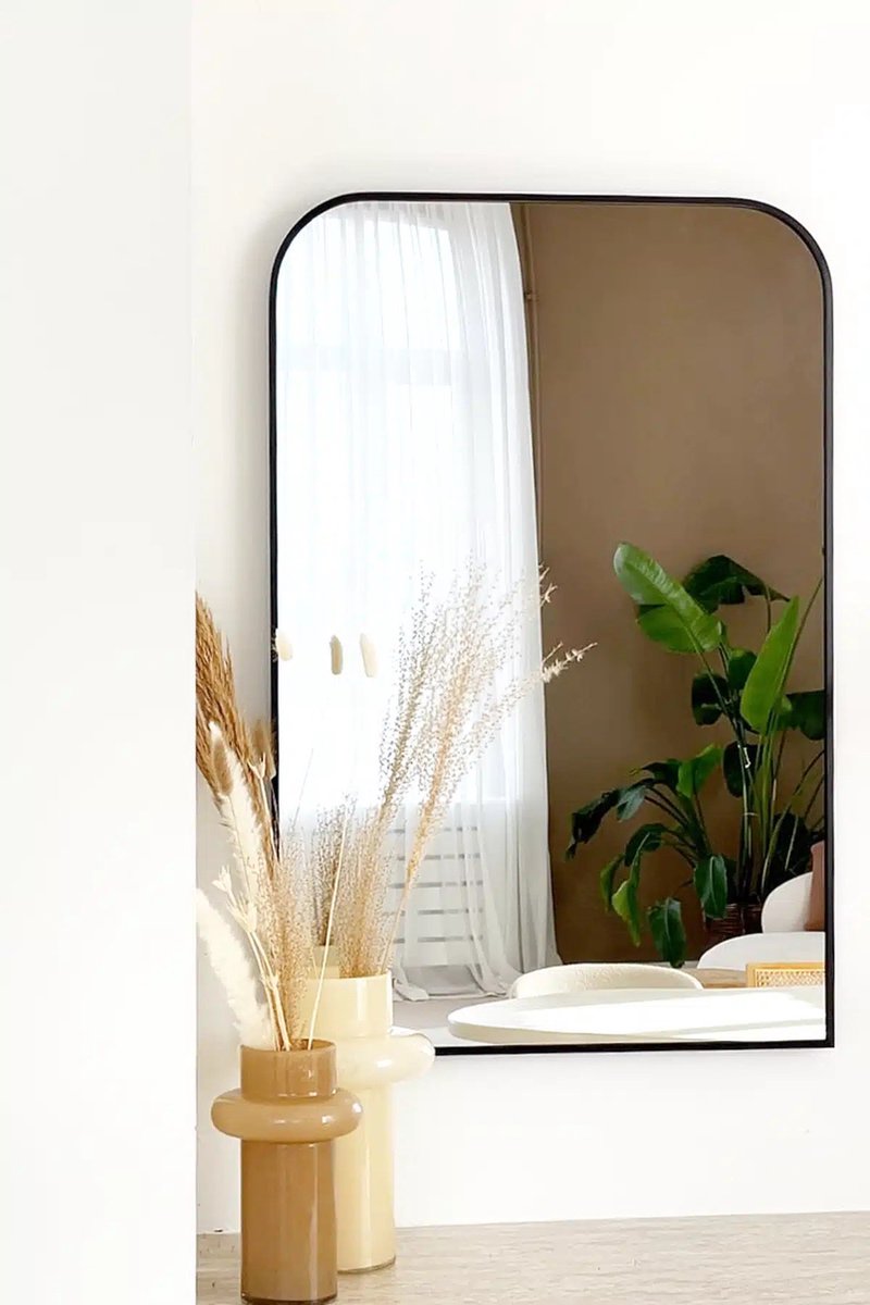 Nordic Style® Rechthoekige spiegel 90x60cm - Zwart - Scandinavische Spiegels - Vierkant - Wandspiegel - Badkamerspiegel - Gangspiegel - Wand - Gang - Badkamer