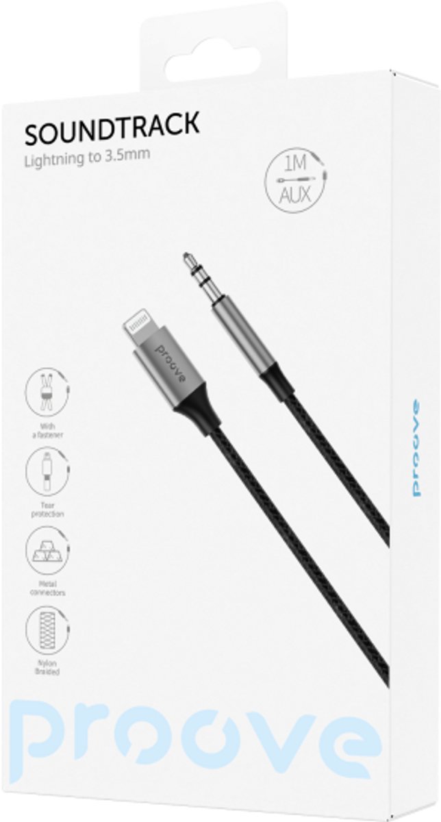 Proove Kabel SoundTrack Lightning naar 3.5mm AUX (1m) Zwart voor Smartphones en Audioapparaten