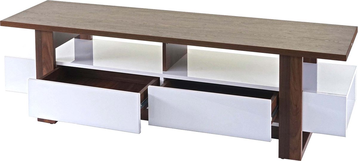 MCW TV-rek MCW-B51, TV-tafel lowboard meubel, 3D structuur hoogglans walnoot look 46x150x45cm bruin