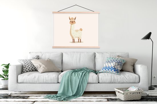Support pour affiches avec affiche 120 x 90 cm - Affiche scolaire - Lama - Animaux - Ferme - Pastel - Affiche textile - Lattes vierges