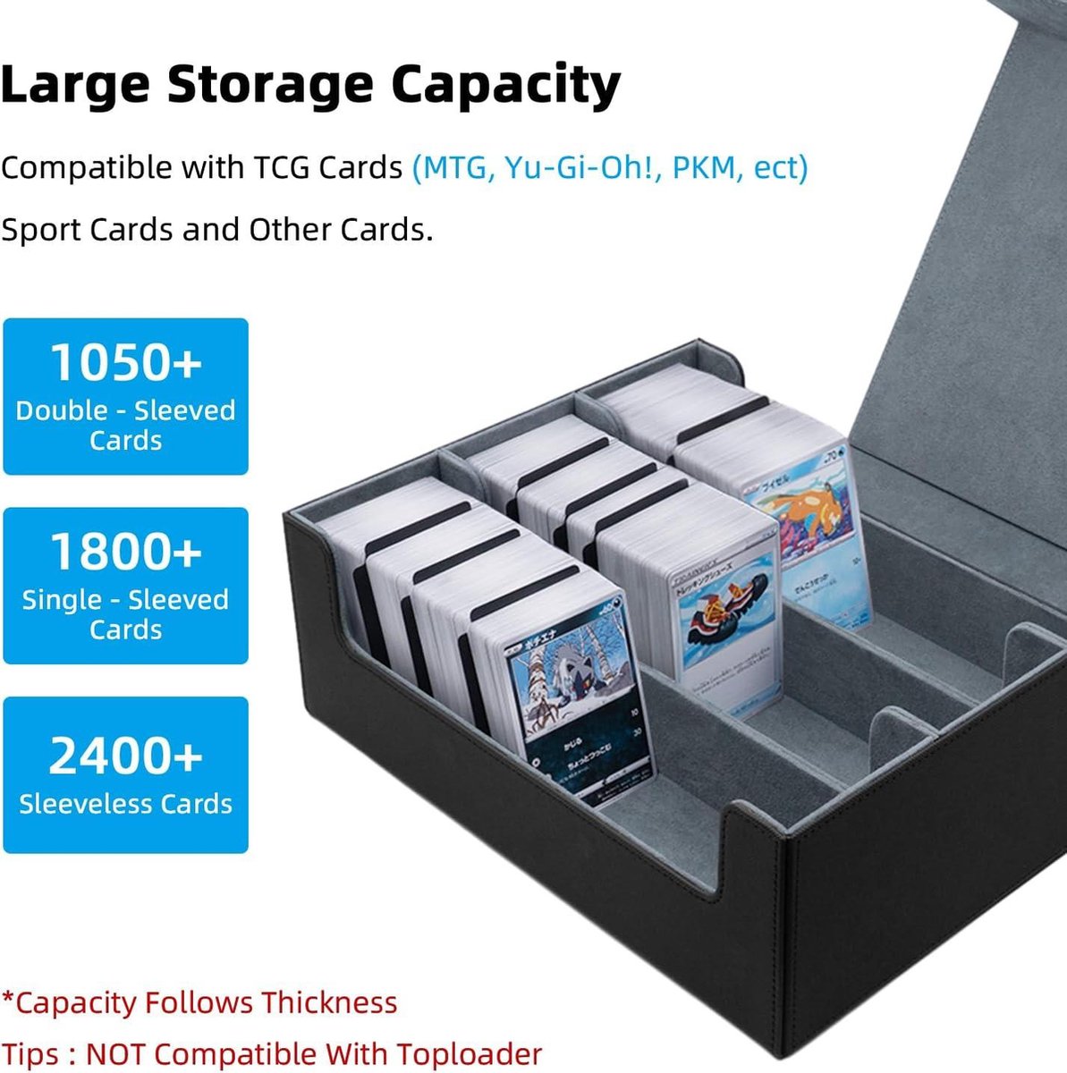 Card Storage Box For MTG & Trading Cards - 1800+ Capacity With Magnetic  Closure & 6 Dividers