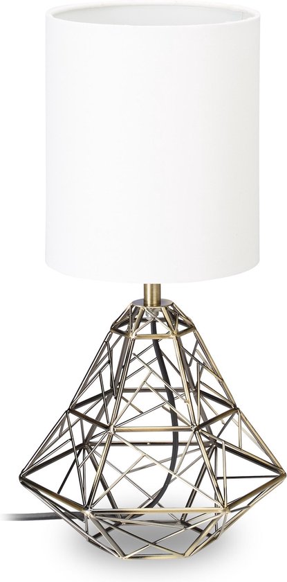 relaxdays tafellamp - geometrische basis - design - metaal - nachtlampje - leeslamp - stof