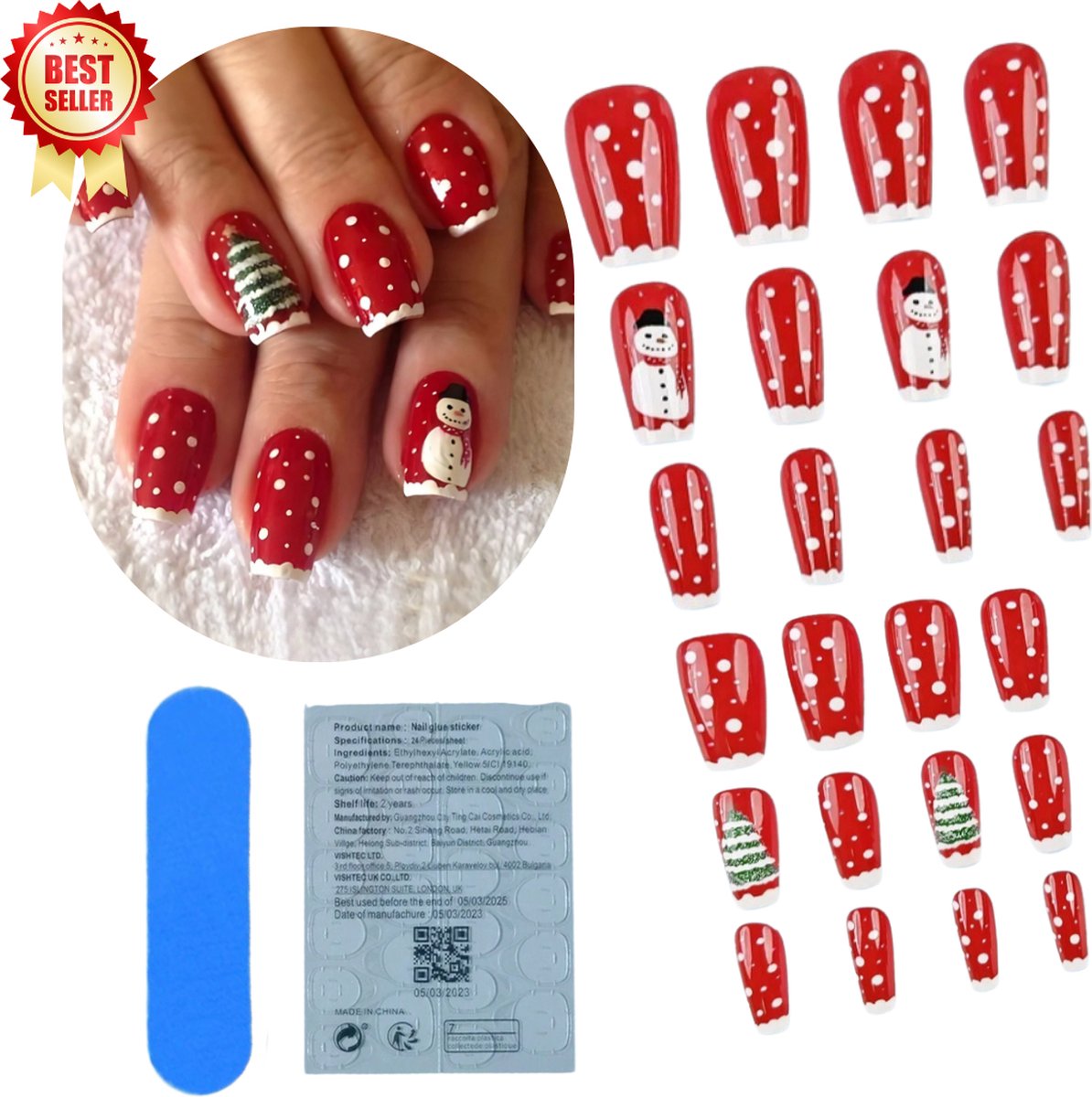 Goedkoopste GUAPÀ® Plaknagels Kerst | 24 stuks valse nagels | Press On Nails | Nepnagels | Kunstnagels | Compleet plaknagels starterspakket | Nagels stickers | 24 stuks plaknagels Kerst Nagels Stippen