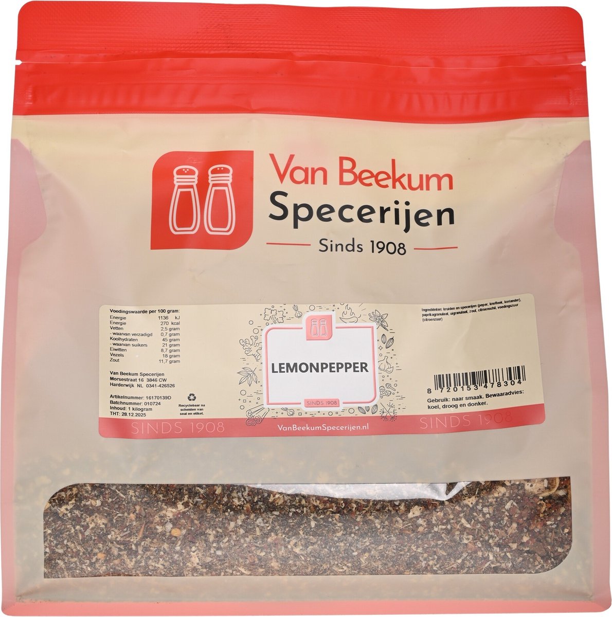 Goedkoopste Van Beekum Specerijen - Lemonpepper - 1 kilo (hersluitbare stazak