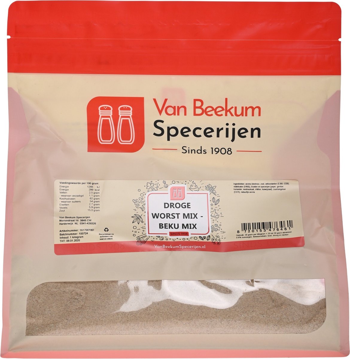 Goedkoopste Van Beekum Specerijen - Droge Worst Mix - Beku Mix - 1 kilo (hersluitbare stazak