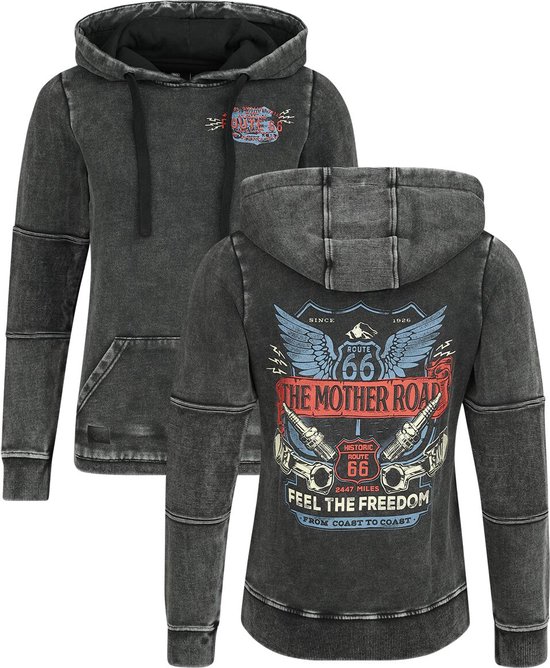 Sweat à capuche gris délavé Rock Rebel by EMP avec imprimé au dos pour femme - XL