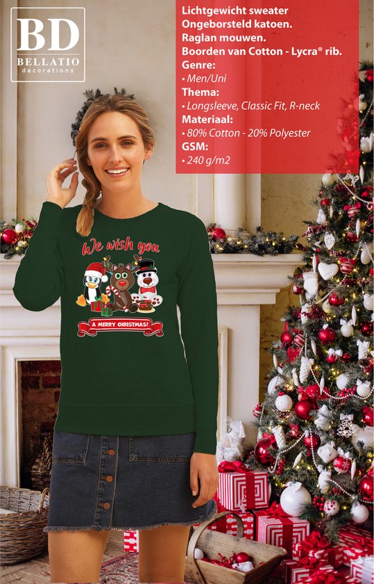 Mauvais pull/pull de Noël pour femme - Nous vous souhaitons - vert - Animaux de Noël - Cadeau de Noël XXL
