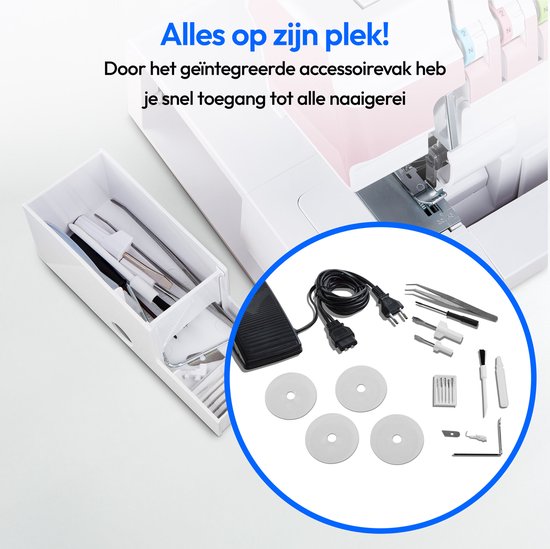 MEDION overlock naaimachine SO90 (elektrisch, 90 watt, LED-lampje, one-pass snijden, uitgebreide accessoires, MD19169) roze