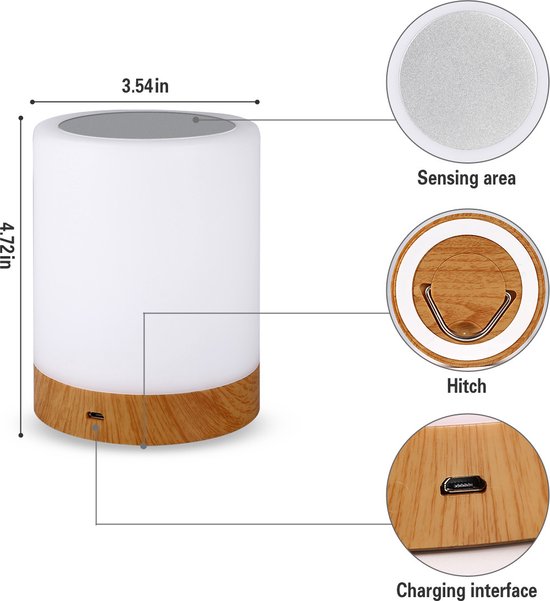 Nachtlampje - Kleurrijk creatief nachtkastje met houtnerf Omgevingslicht - Dimbare aanraaklamp voor babykamer - Geschikt voor nachtkastje, kinderkantoor, slaapkamer, woonkamer, campingnachtlampje — afbeelding 2