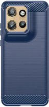 MobyDefend Hoesje - Geschikt voor Motorola Edge 50 Neo / Edge 60 Neo - TPU Backcover - Geborstelde Metaal & Carbon-Look - Blauw