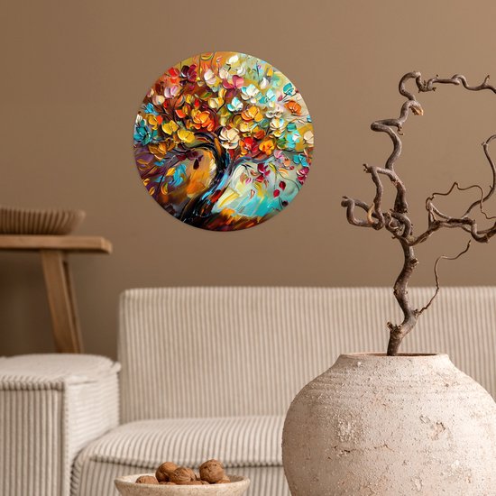 WallCircle® - Papier peint cercle 30x30 cm - Stickers muraux Arbre - Abstrait - Coloré - Fleurs - Cercle mural salon - Cercle mural chambre - Décoration de chambre autocollante - Accessoires de Décoration murale