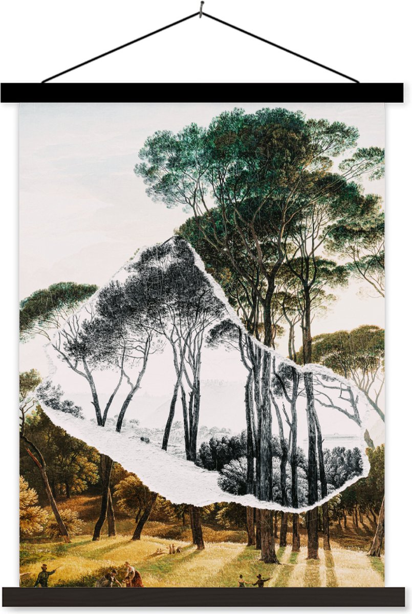 Posterhanger incl. Poster 90x120 cm - Schoolplaat - Italiaans landschap parasoldennen - Ku
