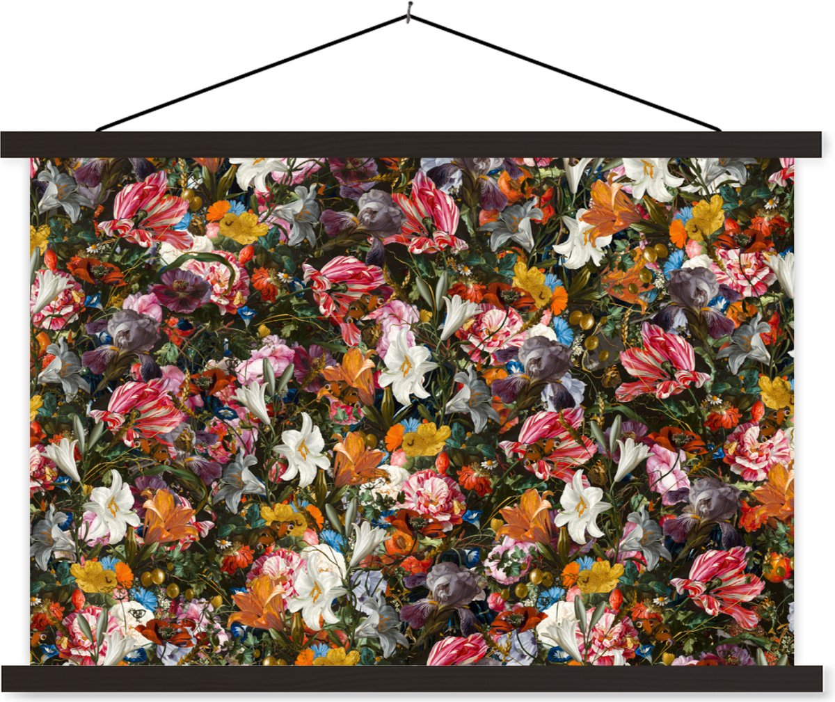 Posterhanger incl. Poster 120x80 cm - Schoolplaat - Bloemen - Vlinder - Design - Kunst - Abstract - Schilderij - Oude meesters - Textielposter - Zwarte latten