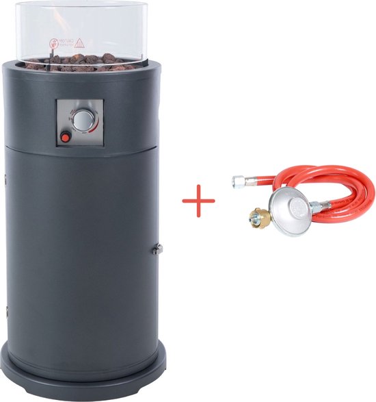 Sunred - Bogo - Gas lijn - Grijs - Staand model - Terrasverwarmer - Gas - 10500 W – ECO - Verschillende standen – Elektrische ontsteking - Gas heater - Compleet: incl. gasdrukregelaar & slang