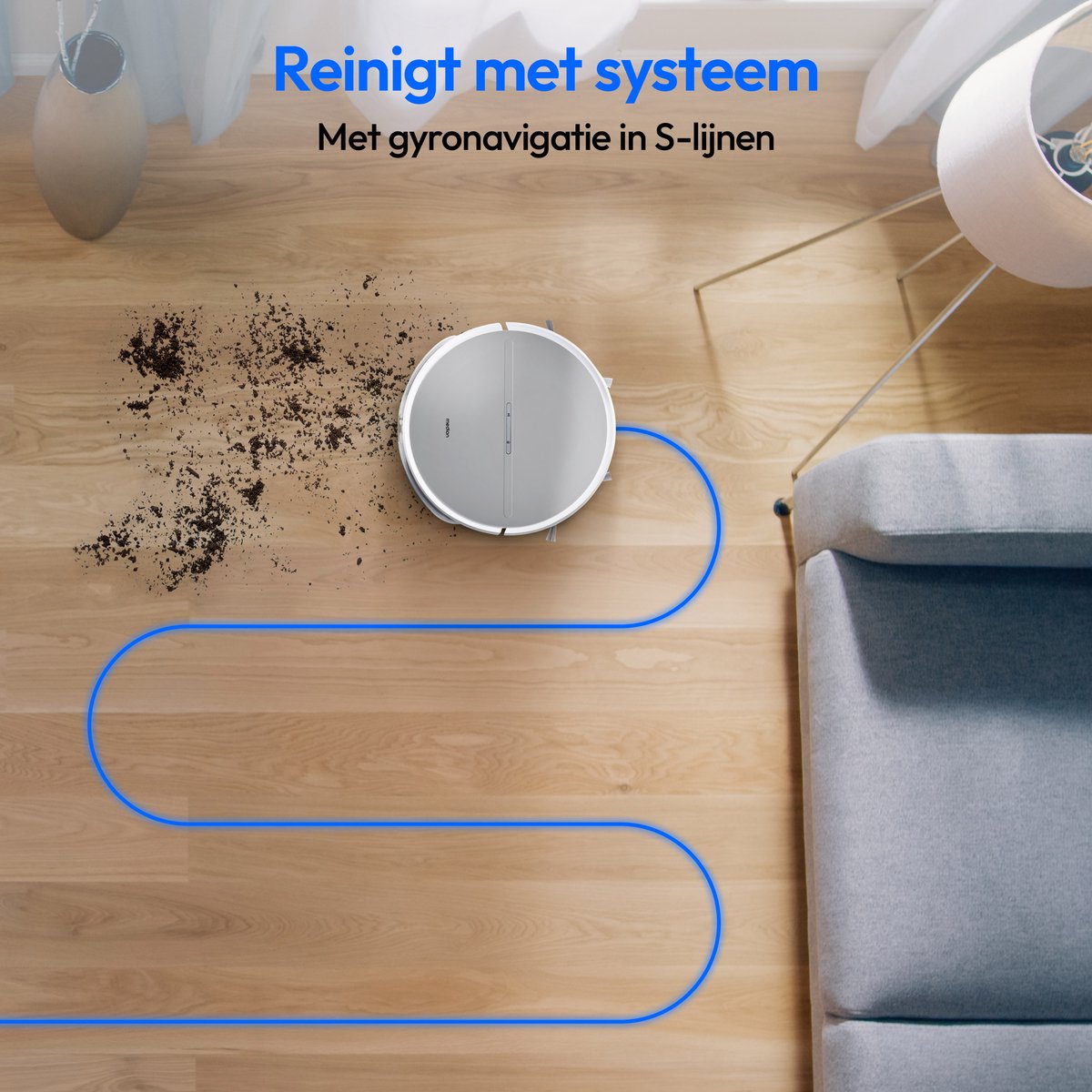 Afbeelding 3 van MEDION robotstofzuiger met dweilfunctie en systematische navigatie E35 SW (2000Pa zuigkracht, gyro-navigatie in systematische S-lijnen, 2 zijborstels en wandsensor)