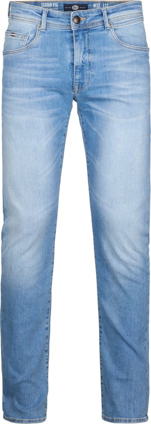 Lichtblauwe slim fit jeans met lichte wassing, vintage look en 5 zakken.