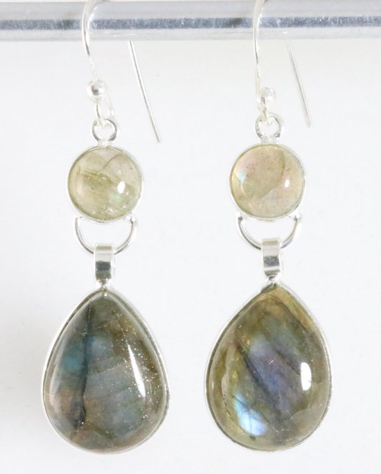 Boucles D'oreilles Pendantes Très Longues En Argent Sterling Avec Labradorites Bleues Naturelles