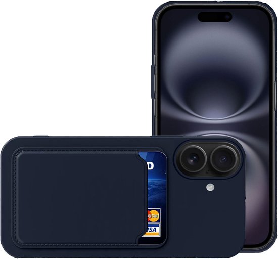 Hoesje geschikt voor Apple iPhone 16 Pasjes houder Hoesje - Portemonnee - Kaart houder - Blauw