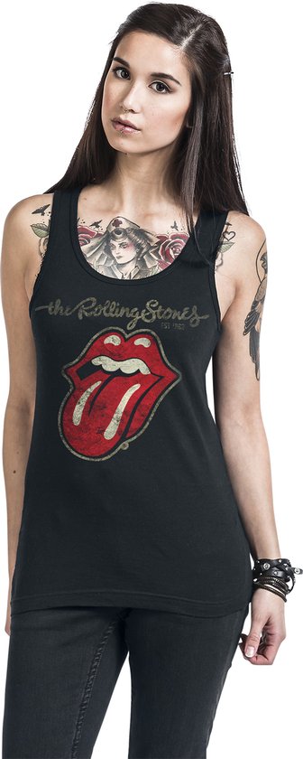 Rolling Stones, The Plastered Tongue Top noir L en Katoen pour femme - Produits dérivés de groupes, Groupes