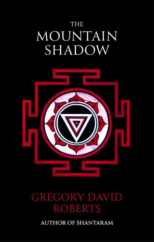 Boekomslag van 'The Mountain Shadow' met een rood-wit symbool op een zwarte achtergrond.