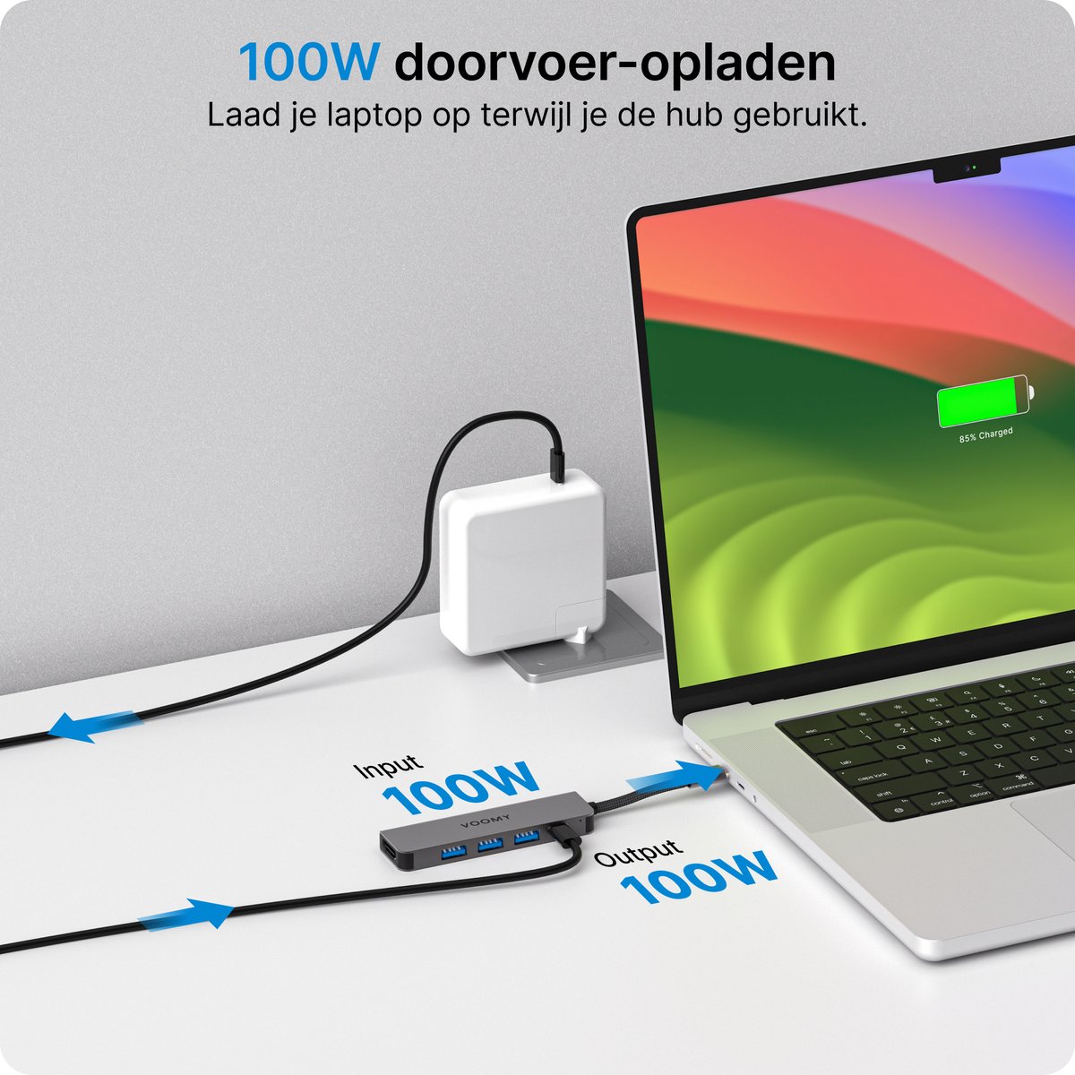 Voomy 5-in-1 USB-C Hub – 4K HDMI, USB-C 100W PD, USB-A 3.0 & 2x USB-A 2.0, aluminium docking station - Afbeelding 4