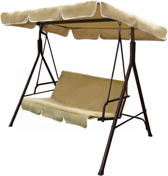 Schommelbank 3-zits - Tuinschommel Bank - Ontspannen In De Tuin Verstelbaar Zonnedak 175 Cm Breed Beige