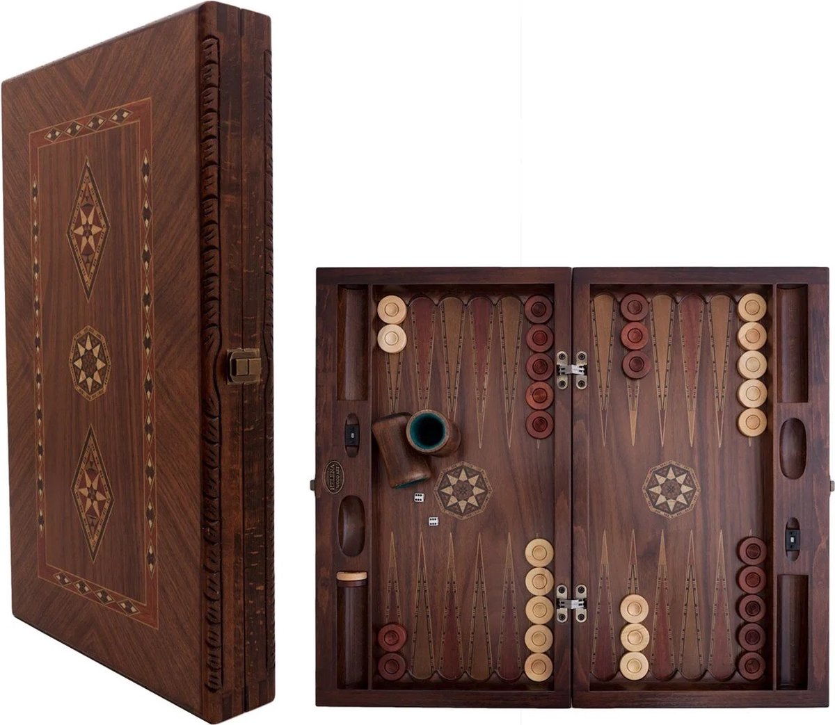 Helena Wood Art Backgammon Tavla - Luxe handgemaakt beukenhout - 52 x 30 x 7 cm