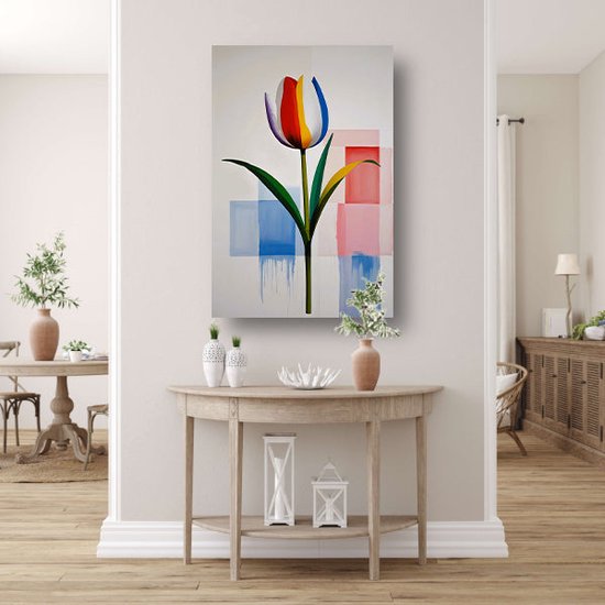 Tableaux tulipes sur verre - Tableaux végétaux - Peinture sur verre Carré - Décoration murale moderne - Peinture verre acrylique - Décoration chambre verre acrylique 100x150 cm