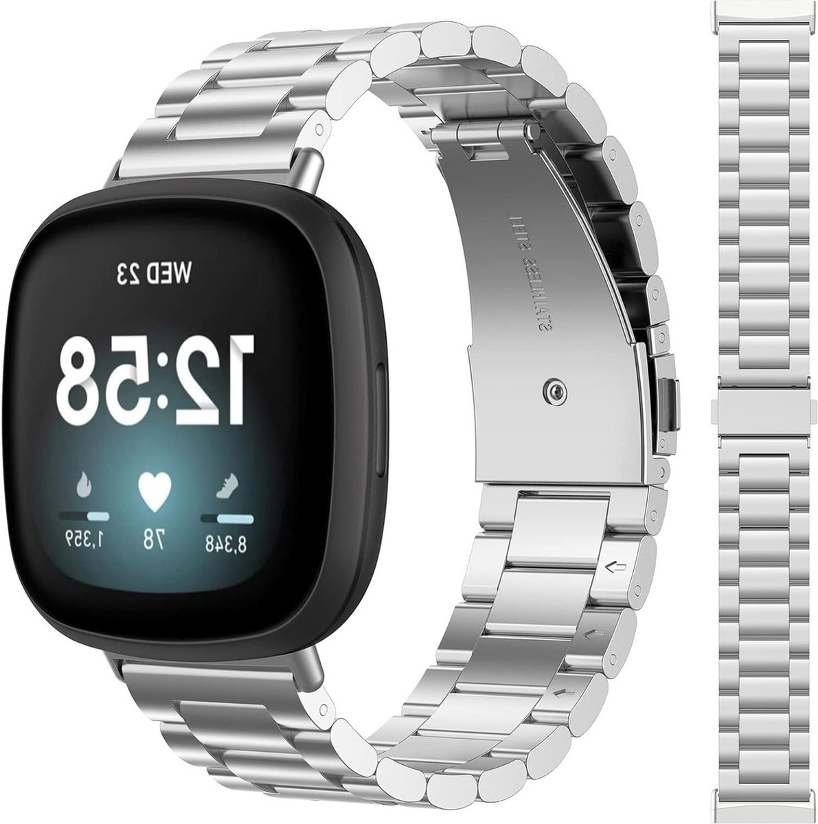 Roestvrij stalen band voor Fitbit Versa 4 - verstelbare metalen armband met vouwsluiting