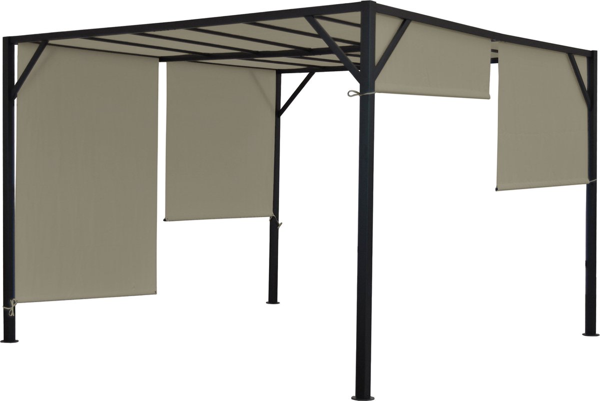 Pergola Baia, tuinpaviljoen terrasoverkapping, stevig 6cm stalen frame + schuifdak taupe ~ 4x4m