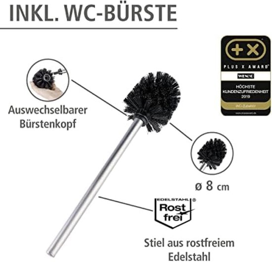 WC-borstel met roestvrijstalen steel, met vervangbare borstelkop van 8 cm.