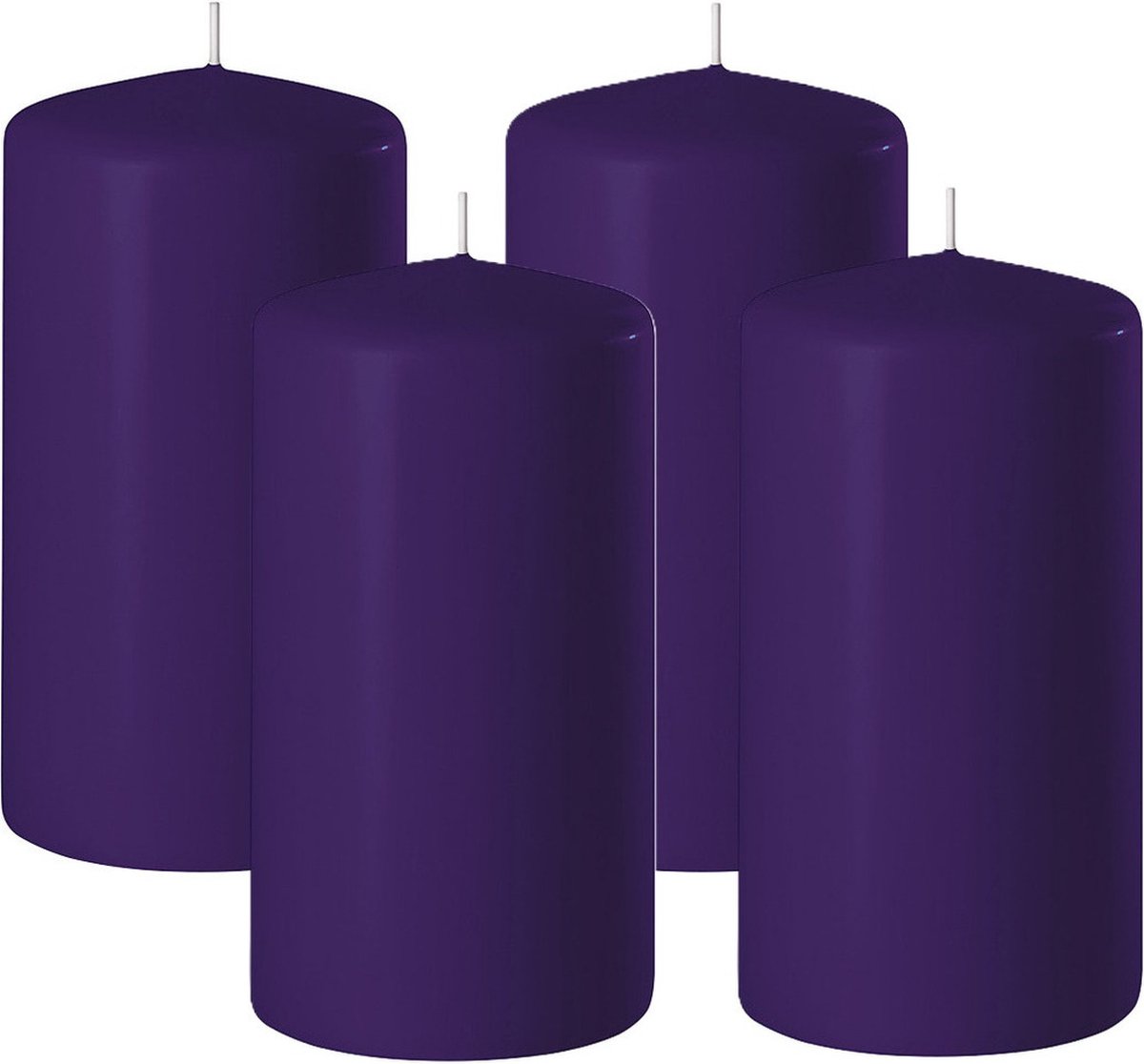 Enlightening Candles Cilinderkaars/stompkaars - 4x - paars - D8 x H12 cm - 45 branduren - Dikke kaarsen - Voor kandelaar of plateau