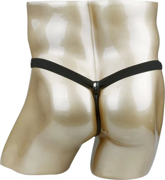 Slips en cuir pour hommes - BDSM - Fermeture bouton pour fonction entrejambe ouvert - G-string - Bandes élastiques - Sous-vêtements érotiques en cuir