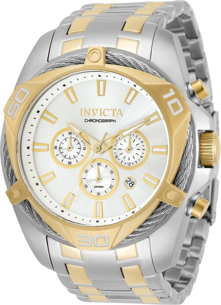 Invicta Bolt 34126 Heren Horloge - Waterdicht - Analoog - Quartz Uurwerk - Roestvrij Staal met zilveren Wijzerplaat - 50mm