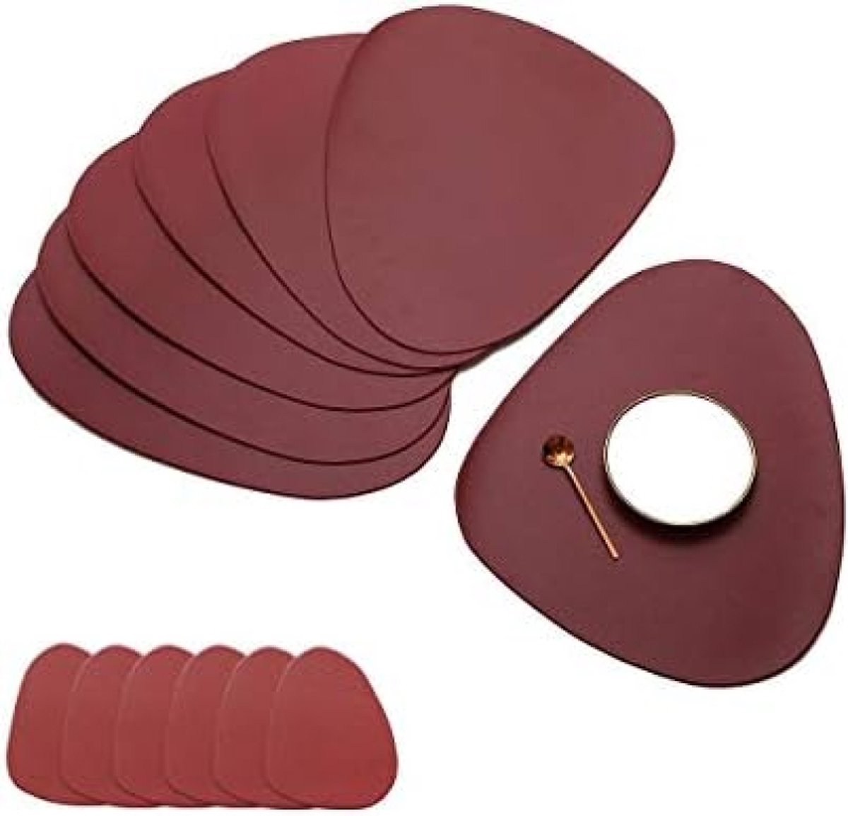 Ronde Placemats en Coaster Set van 6 warmte-isolerende Placemats Waterdicht Wasbaar Antislip Stijlvolle Tafelmatten voor Eetkamer Hotel Feest Diner Tafel Traanvormige Rode Wijn