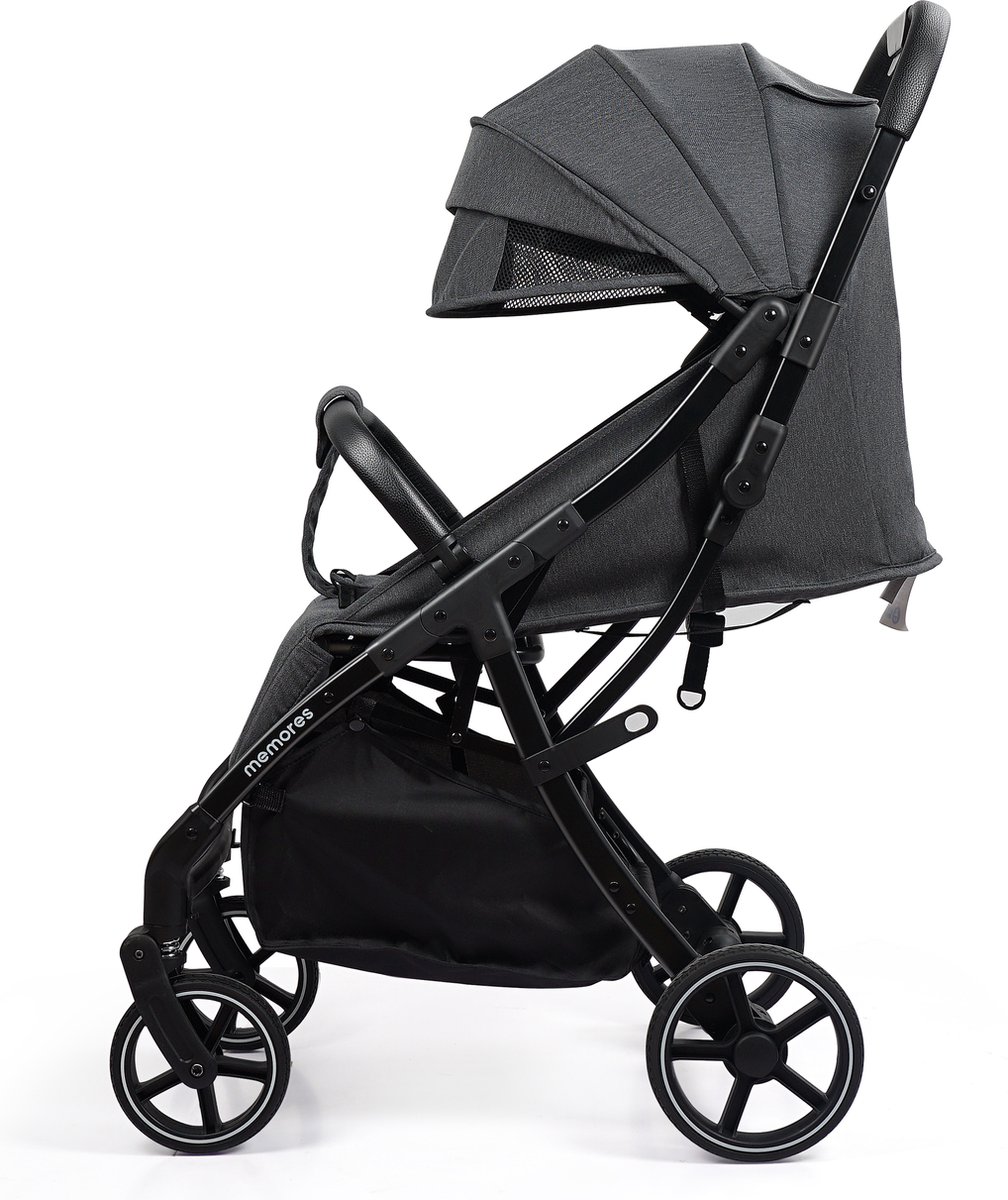Memores Plooibuggy Grijs- Buggy Inklapbaar Inclusief Regenhoes en Bekerhouder - Peuter - Extra licht & Compact voor Vliegtuig, Auto & OV - Extra Veilig en Wendbaar door Grote Massieve Wielen - Tot 4 jaar - Kinderwagens - Wandelwagen - M1 – foto 4