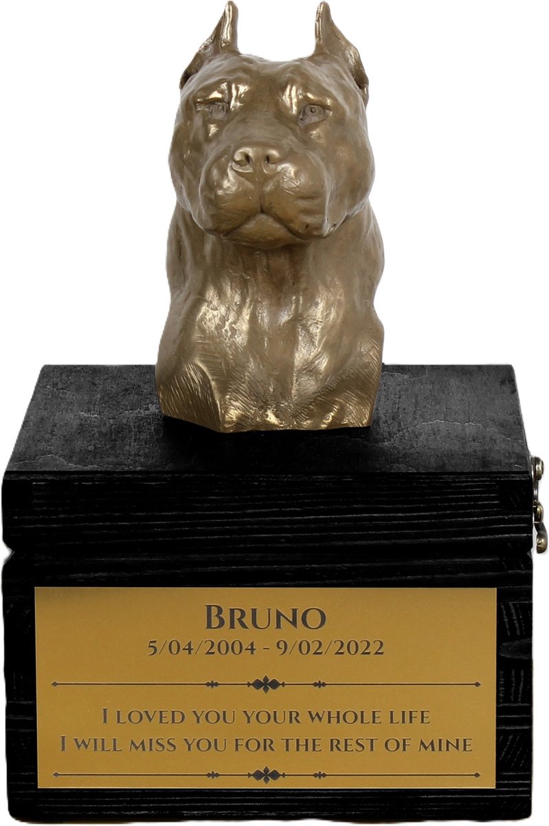 Urn hond met gravure en sculptuur van American Staffordshire Terrier