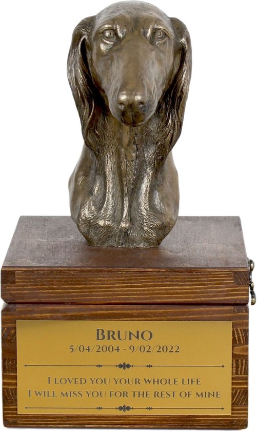 Art-Dog Pet Memorial Urn - Handgemaakt koud gegoten bronzen portret op berkenbasis - Gepersonaliseerde hondencrematiedoos – 8,3x11,4x8,7 – Hond van Bordeaux