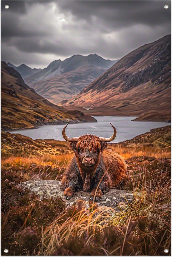 Schotse hooglander tuinposter - Koe poster - Tuinposter dier - Natuur tuinposter - Tuinschilderijen - Tuindecoratie tuinposter 80x120 cm