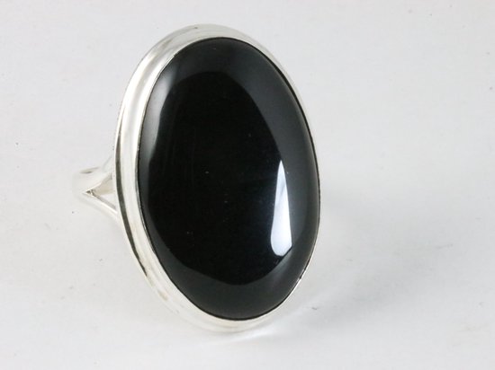 Grande bague ovale en argent avec onyx - taille 18,5