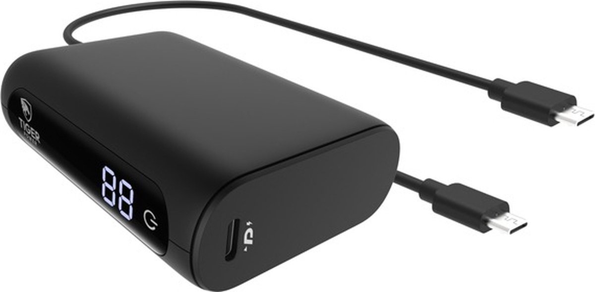 Muvit, Powerbank 10000mAh Power Delivery Quick Charge met 2 USB-C kabels, Zwart