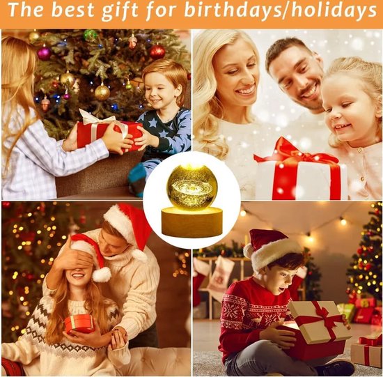 LAMON® LED Kristallen Tafellamp - USB 3D Maan Galaxy Globe Nachtlampje - Kinderen Kerst Decoratie Cadeau (Zonnestelsel) van Merkloos — afbeelding 4