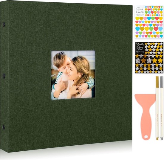 Vienrose Zelfklevend Fotoalbum – 28x27 Cm, 40 Pagina's, Linnen Hardcover, Met Pen