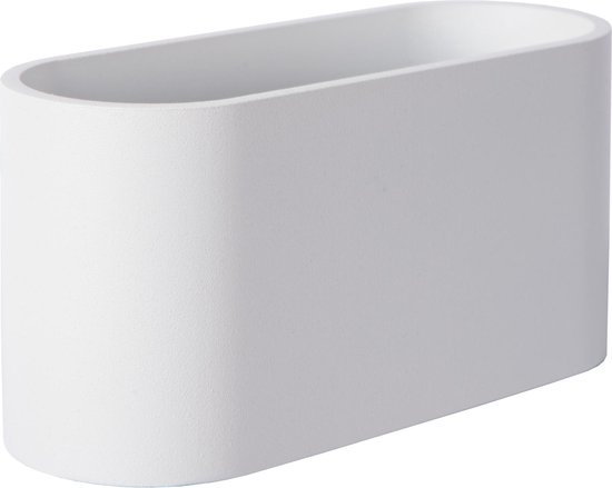 Witte ovale wandlamp met een matte afwerking.