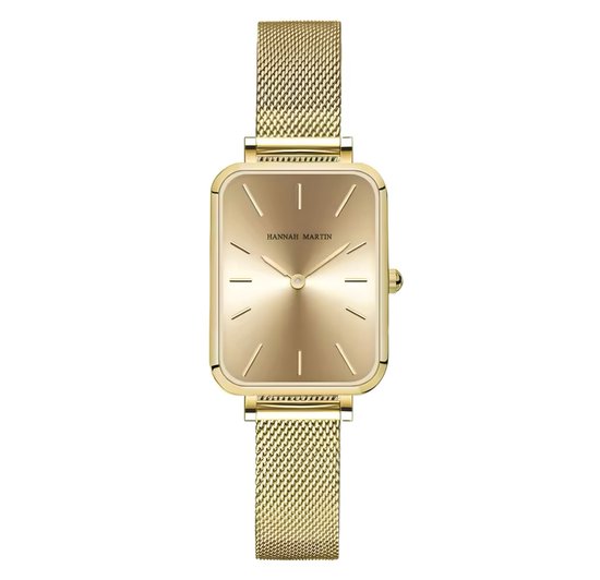 Hannah Martin Rechthoekig Horloge | Goudkleurig | Goudkleurig Wijzerplaat | Dames Horloges | Luxe Horlogedoos |