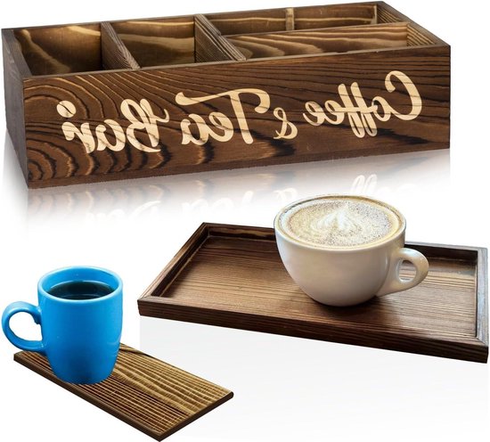Koffiebar Organizer - Koffie Station Organizer Stand | Keuken Opslag Koffie Houder | Koffie Station Opslag | Koffie Counter Organizer Koffie Bar Organizer | Houten Keuken Counter Plank