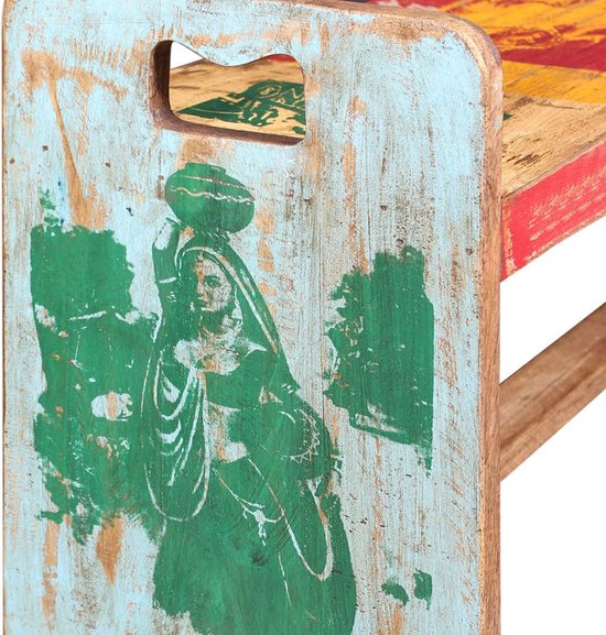 The Living Store Canapé Vintage en Bois Recyclé - 100 x 30 x 50 cm - Multicolore