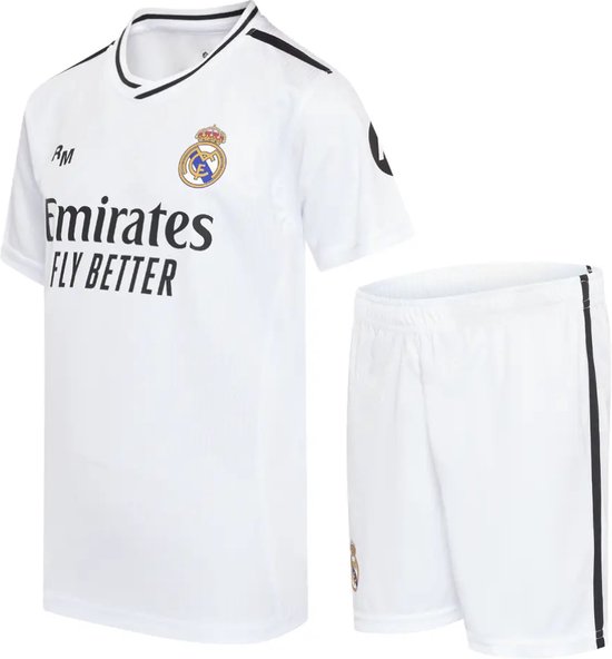 Foto: Real madrid thuis tenue 2024 2025 maat 140 voetbaltenue kinderen shirt en broekje jongens meisjes 100 polyester wit