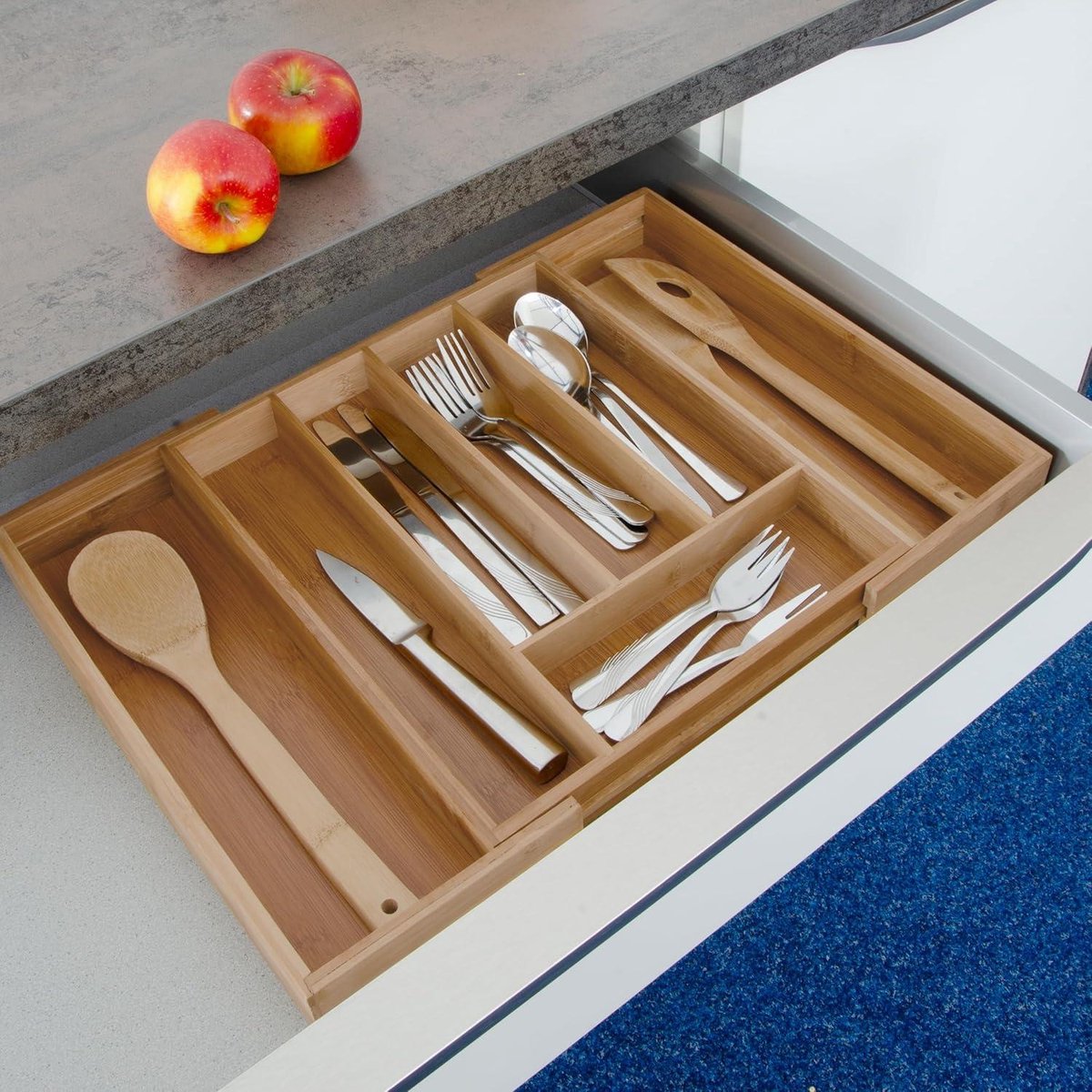Uitschuifbare bamboe bestekbak hoog HBD 65 x 38 x 355 cm - Organizer voor besteklades - Natuurlijk design