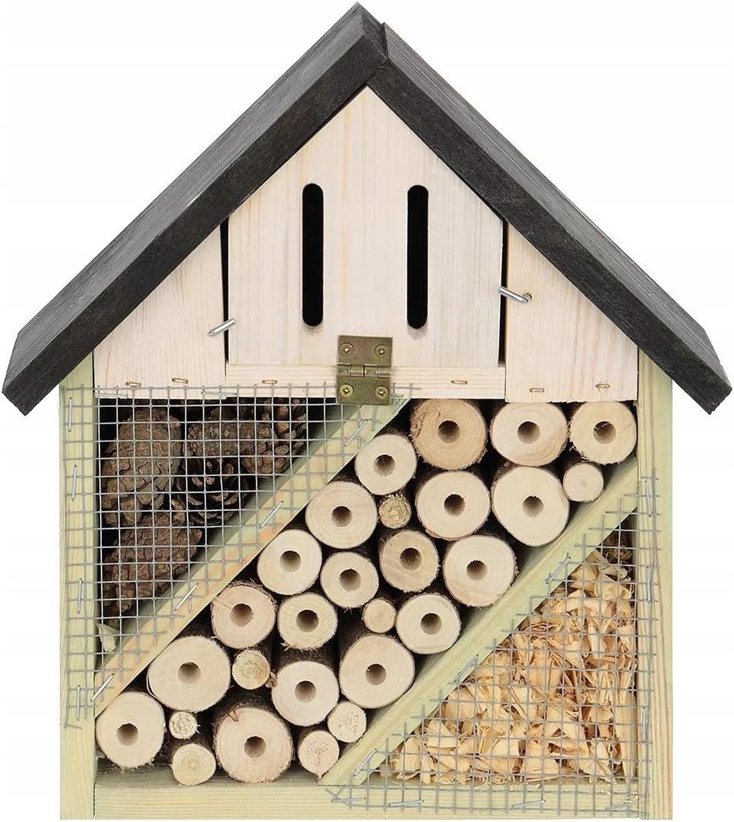 Groot houten insectenhotel nesthulp bescherming vlinders lieveheersbeestjes